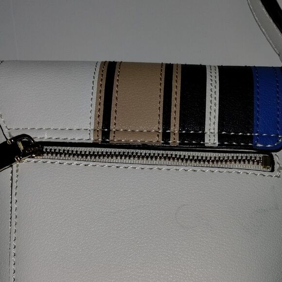 Calvin Klein Mini Shoulder Bag – White with Multicolor Stripes, Gold Logo Clasp - Picture 3 of 6